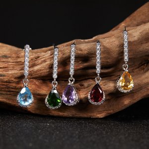 S925 Sterling Silver Earrings With Natural Garnet Topaz Citrine Amethyst and other Colorful Gemstones